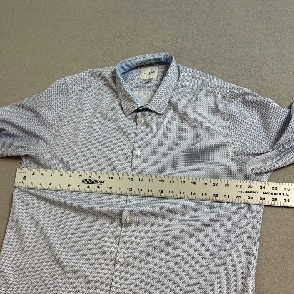 C-LAB NYC Mens XL Slim Fit 4 Way Stretch Blue Geometric Button Down Shirt 17.5 - Picture 7 of 9